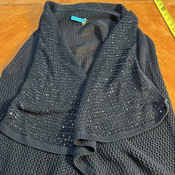Alice + Olivia Black Knit Whimsigoth Beaded Sleeveless Cardigan Sweater Small - Picture 6 of 11